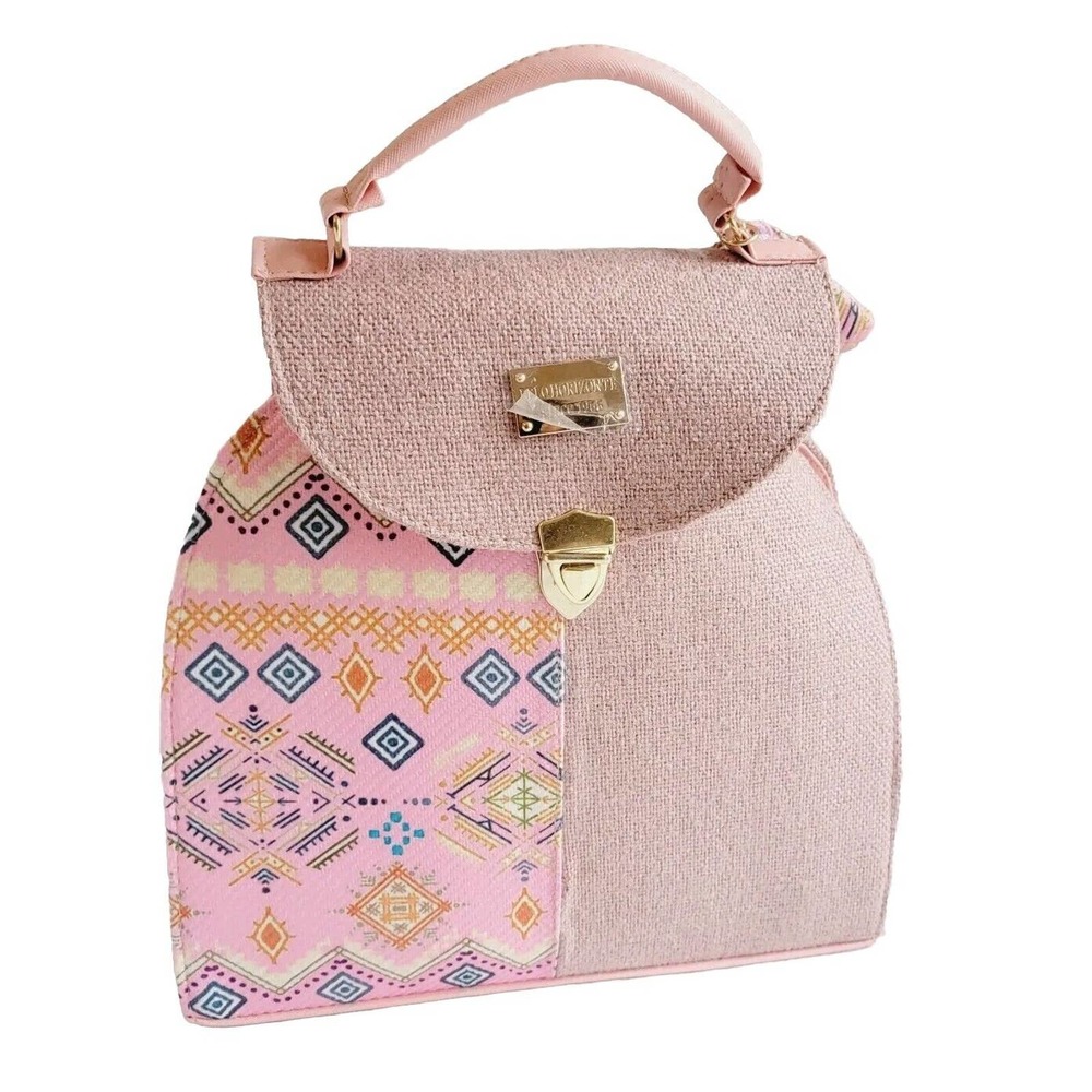 Mexican Faux Embroidery Backpack Multicolor Woven Faux Leather Boho NEW